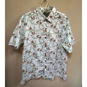 Juli Raja Hand Built Men's Birds Print Shirt Short Sleeve Cotton White Size 42